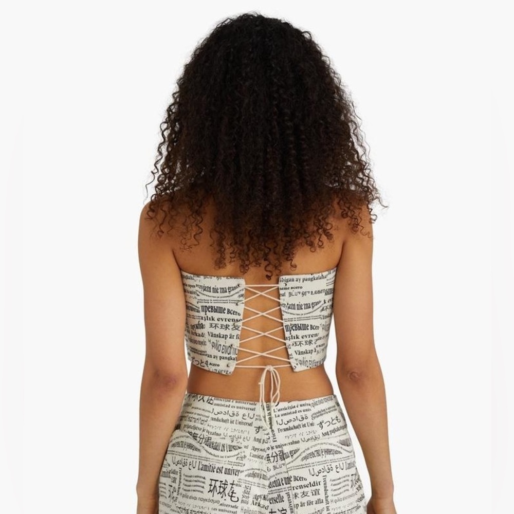 Paloma Wool Cream and Black Printed Strapless Crop Top - Picture 2 of 5